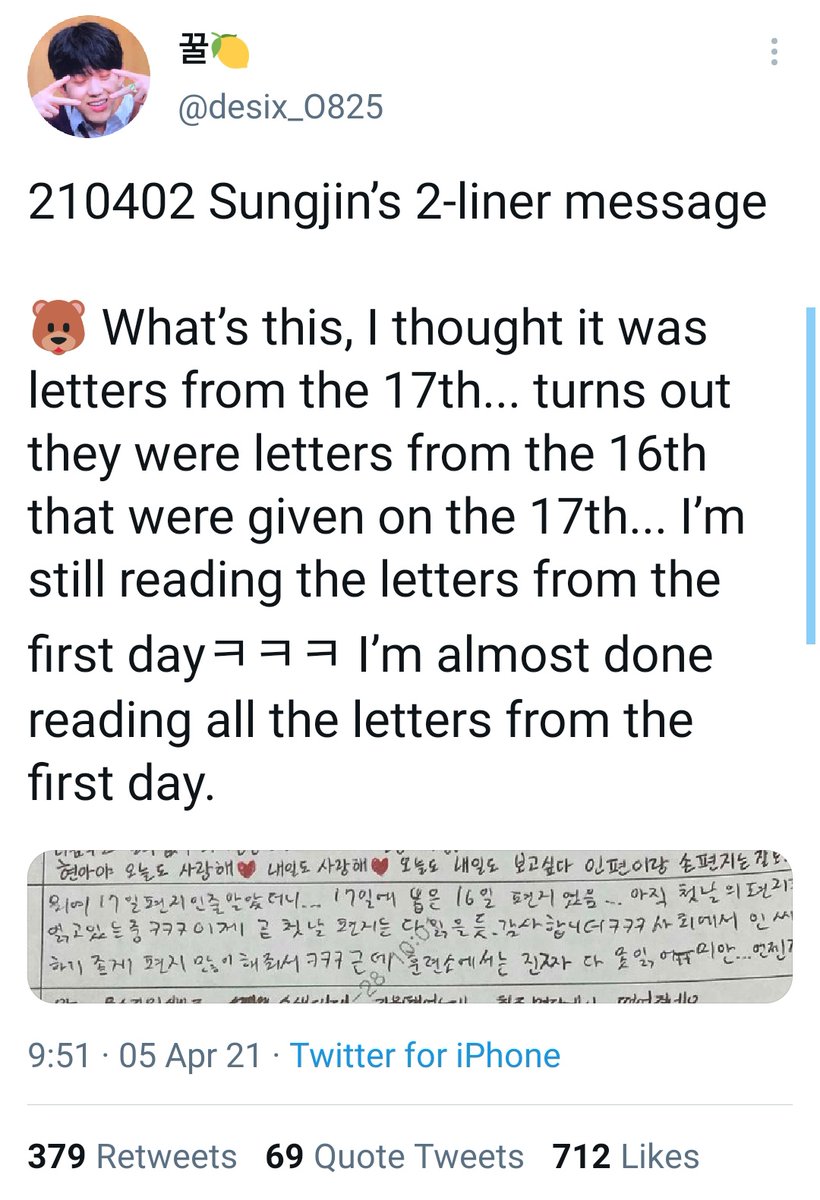 2 April 2021(latepost dari sailboat nya)it would be a lot of work to read all the letters for you, sungjin
