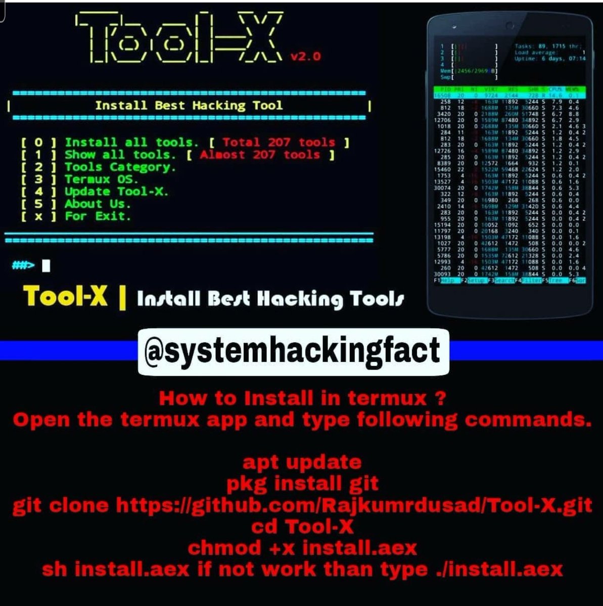 AnonForGaza's tweet photo. Best Hacking Tool for start hacking.
This one also work in Android and KaliLinux
#hackingtools #ethicalhacking #hacking #programming #learntocode #coding #code #Termux #android #linux #tech #computerscience #opensource #educationalpurposeonly https://t.co/tyBy2CHtiB