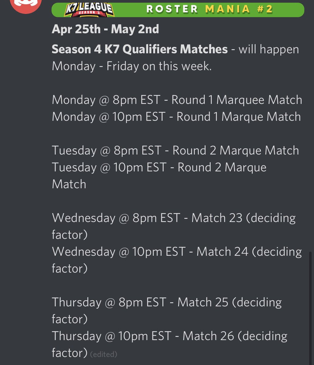 K7League's tweet photo. K7 Season 3 - Rostermania/Relegation Playoff/Champs Week Revealed 🔥

Season 3 is coming to an end - who will claim last few spots 👀 https://t.co/VSyqRCnZkT