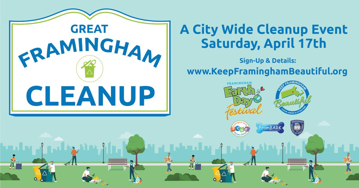 The Framingham Earth Day Festival &amp; Keep Framingham Beautiful present the “Great Framingham Cleanup”. This distributed event replaces this year's Earth Day Festival as something we can all safely do during times of social distancing.
Sign Up &amp; Details: KeepFraminghamBeautiful.org