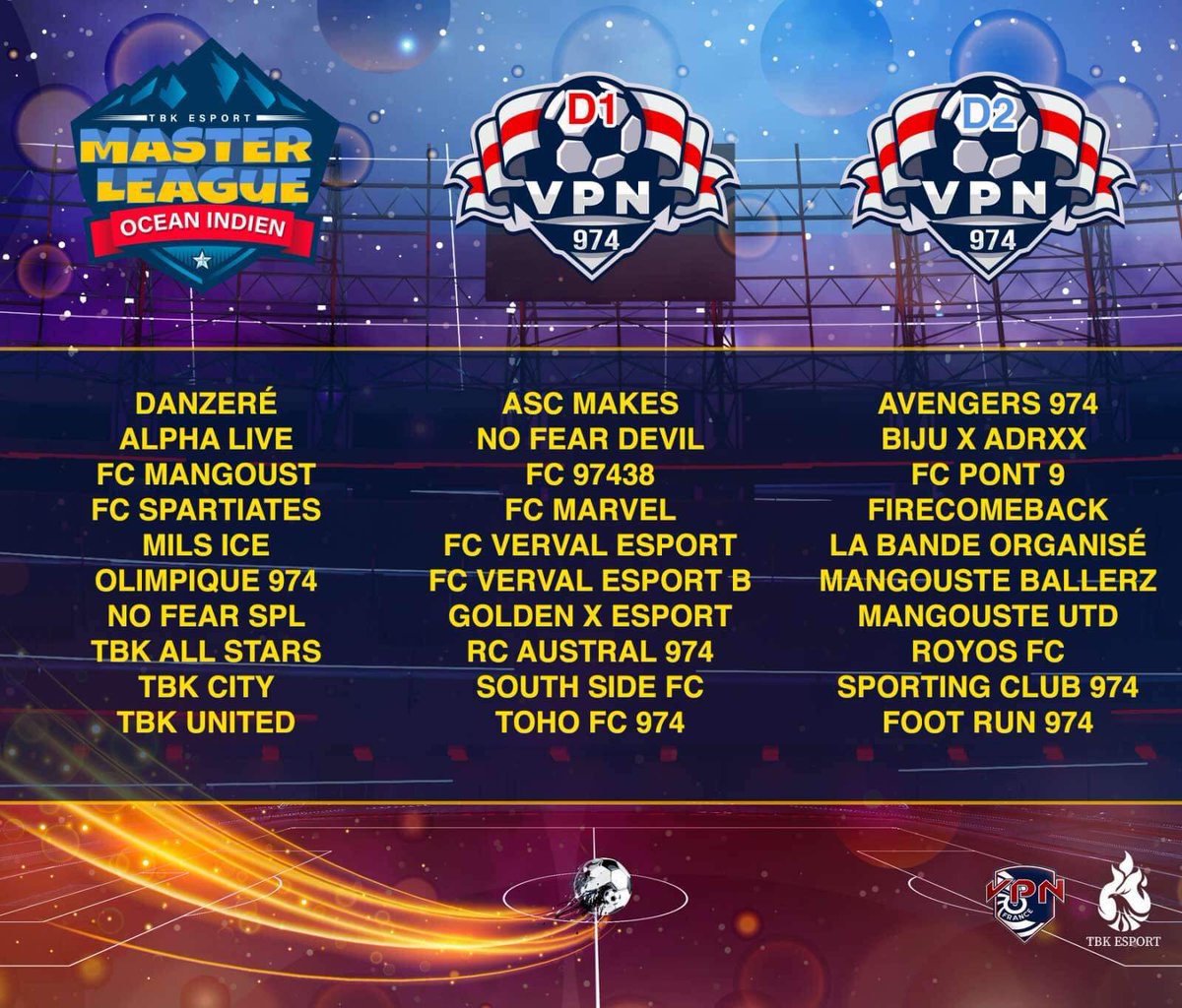 🔜 DEBUT DE LA COMPÉTITION 

🏆 LIGUE OCEAN INDIEN / SAISON 2

📆 06 AVRIL

BON CHAMPIONNAT À TOUS 👌