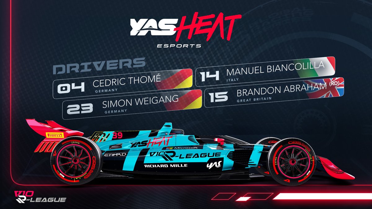 @yas_heat is officially ready to race for Season 2 of the #V10RLeague!

Line-up:
👤 @CRG_Evo  
👤 <a href="/MB_Whitelilac/">Manuel Biancolilla</a>  
👤 @CRGSimon  
👤 <a href="/Brxndon_15/">Brandon Abraham</a>  

Team Principal:
👨‍💻 Cam Royal

#RacingRedefined 🔺