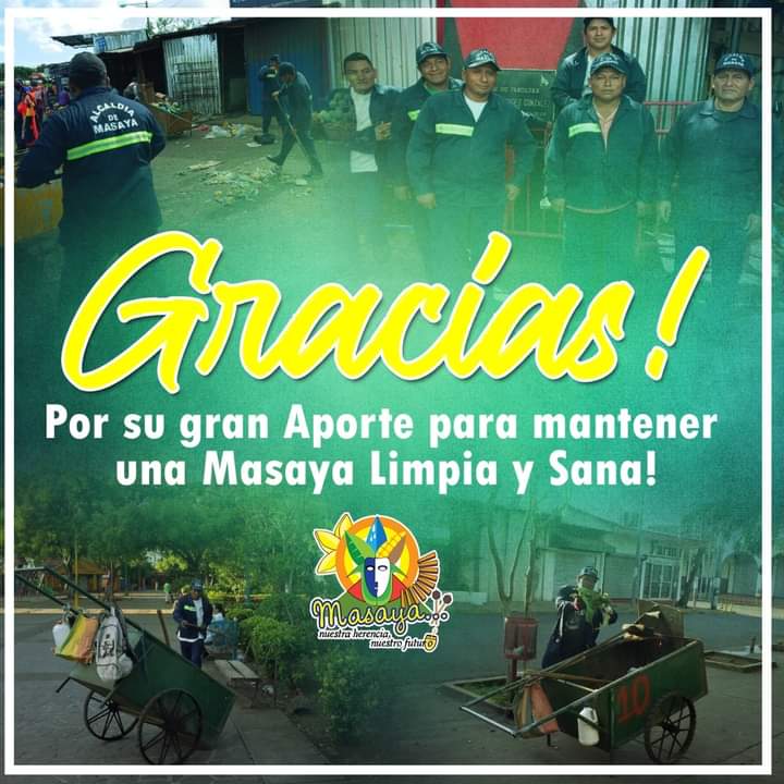 veneciavmt's tweet photo. Nuestro reconocimiento  a compañer@s de recolección de basura, barrido de calles y mercados por su arduo trabajo  gracias por garantizar la limpieza de nuestra ciudad
Gran Labor realizada con amor  Aman tener una Masaya Limpia✨ y Sana🍃
#VeranoSeguro2021
#AlcaldiadeMasaya https://t.co/JfxeMhLXyl