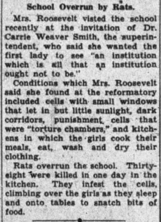 At conferences and in newspapers, she emphasized that prison wasn't the answer; eradication of systemic issues and "love and tenderness" was. And then she invited Eleanor Roosevelt to the "school" so she could see the disgusting conditions...