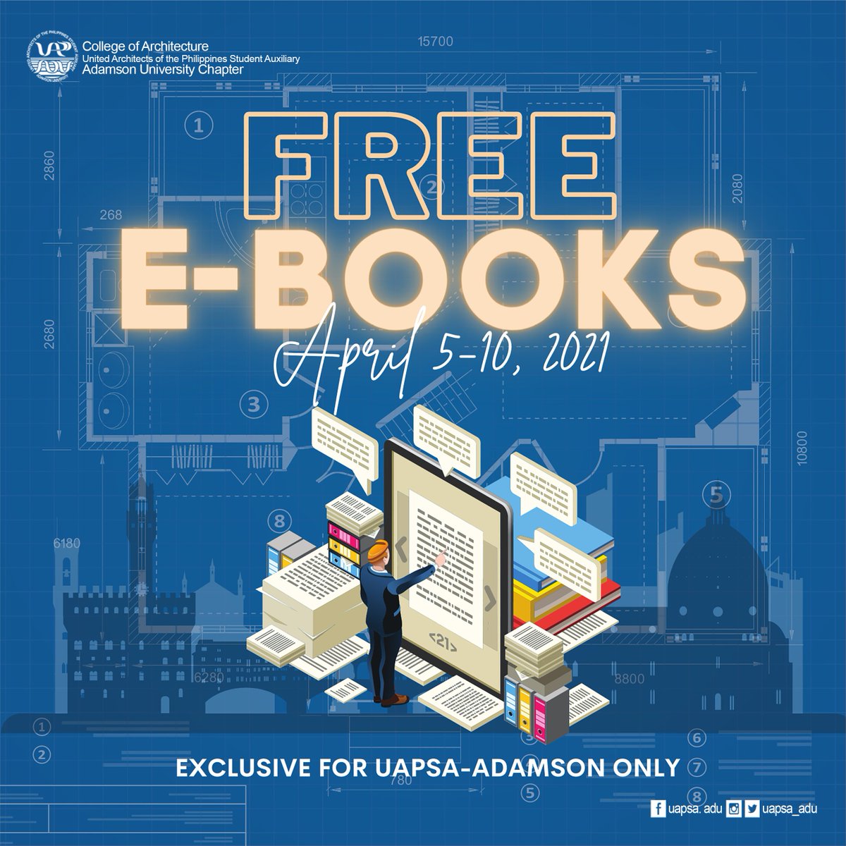 uapsa_adu's tweet photo. ⚠️ ATTENTION, ARKIMEYTS ⚠️

The long wait is over for the UAPSA-ADU proudly presents the First Wave of FREE E-BOOKS!! THIS is EXCLUSIVE for UAPSA-ADU members and will only run from Apr. 5-10, 2021. 

For more information, please head over to our FB page. Thanks!!

#UAPSAAdamson https://t.co/yLJTbLXoYC