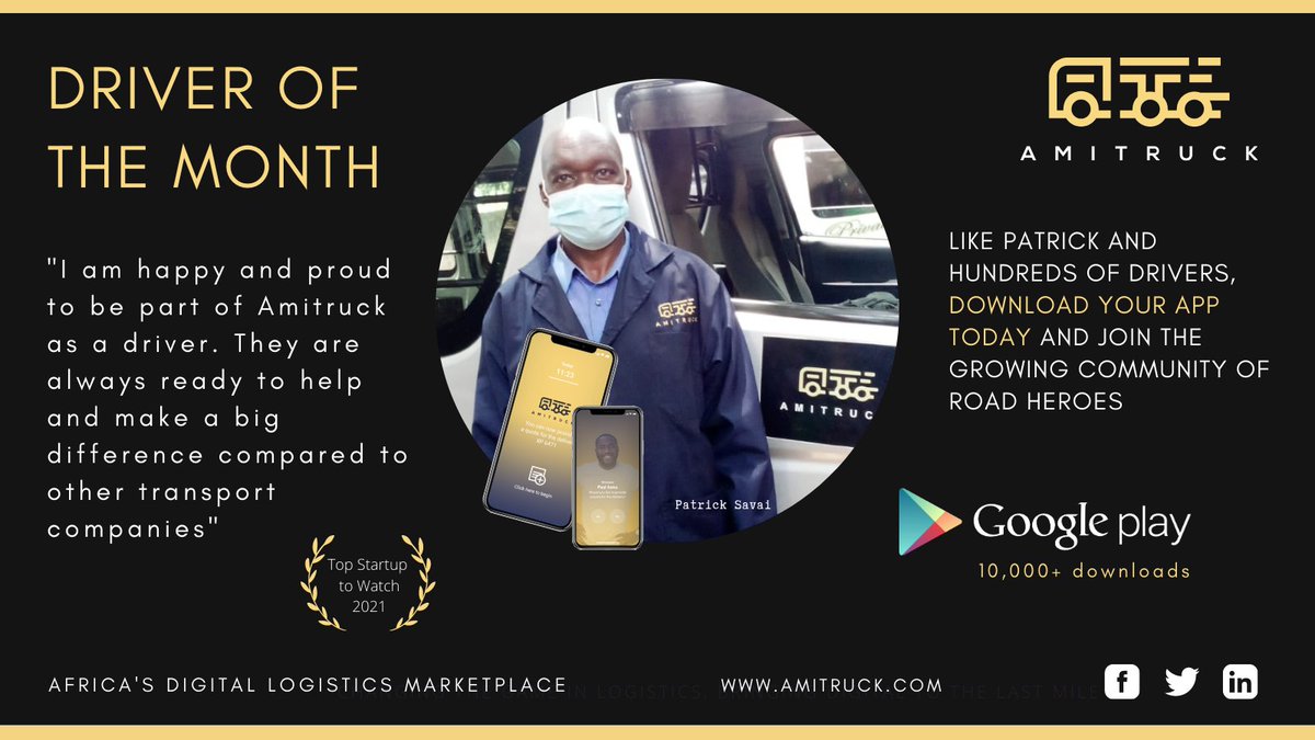 📢 Let's Honor Patrick, our March Hero, keeping #Kenyan businesses running despite lockdown! #thankyou! We are so proud of our drivers & our team! 👏🏾
#TrustandTransparency #nairobikenya #kenyans #eastafrica #roadtransport #roadtransportation #logistics #logistic #SupplyChain