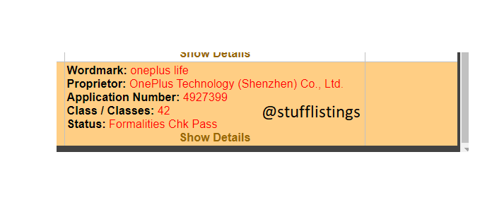 stufflistings's tweet photo. OnePlus files the trademark for OnePlus Life in India.
#OnePlus #OnePlusLife https://t.co/AYk2GEJvhC