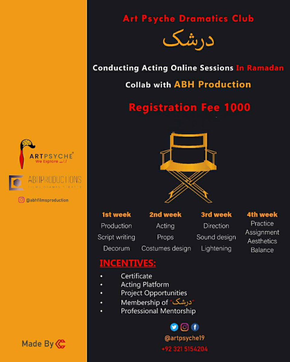 Artpsyche19's tweet photo. ArtPsyche Brings you ONLINE QUALITY SESSIONS ON ACTING modern Techniques...

Anyone interested in #acting or #theatre work .

#Registration form 👇🏻 Or More Info contact 03215154204
.
.
@Artpsyche19 
#EventsInIslamabad #acting #contest #rawalpindiartist #درشک #artpsyche19 #casting https://t.co/1AmthrvA79