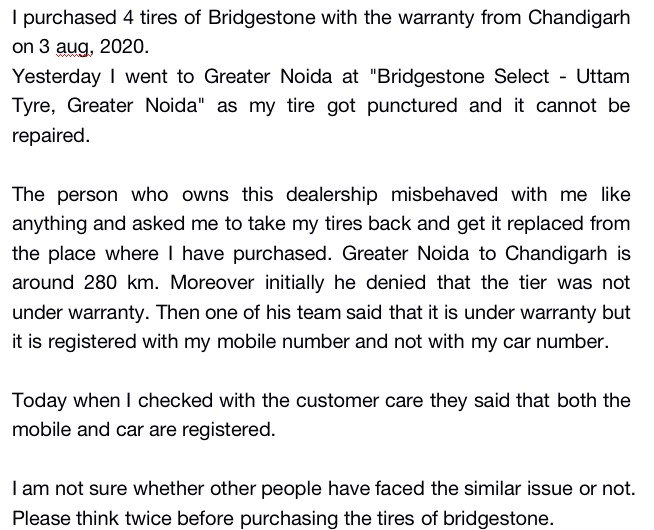 rishavsingh5591's tweet photo. @Bridgestone there are many things that these people promise and I am not sure whether they keep it or not. https://t.co/tQJH1cH0xA