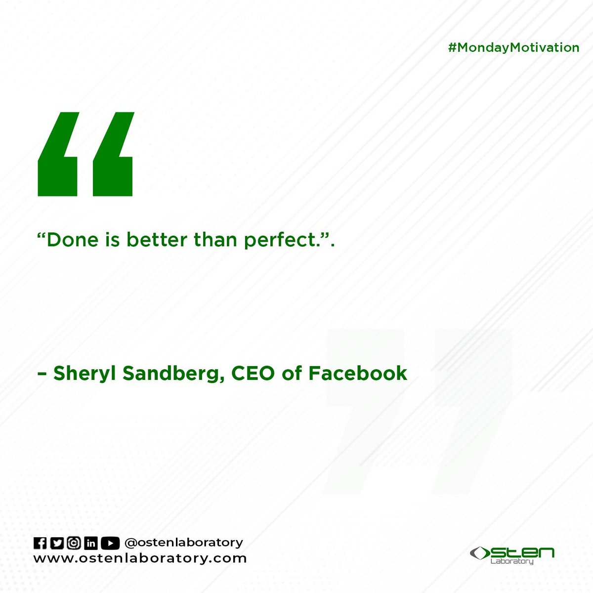 OstenLaboratory's tweet photo. #mondaymotivation
#ostenmonday

Done is better than perfect.

Sheryl Sandberg, CEO of Facebook

No matter how challenging and difficult it may be, give it your best.

#monday #motivation #nigeria #bitcoin #altcoins #mondaymotivation #entrepreneur #motivationmonday https://t.co/wRSUdzma1O