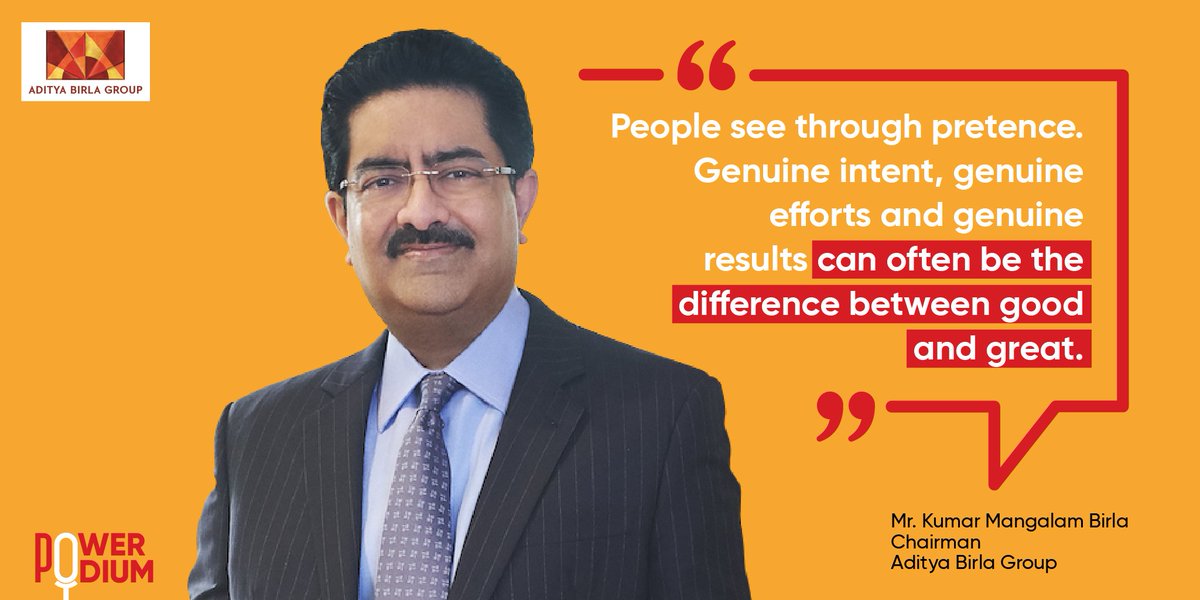 AdityaBirlaGrp's tweet photo. When we stay true to our authentic selves, we gain the courage to transform what seems ordinary. 
Our chairman remarks that we can achieve greatness when we pursue the goals, the visions, and the values that matter to us on a singular front.

#MondayMotivation
#PowerPodium https://t.co/n82BBBvIYK