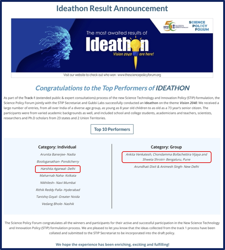 official_ibab's tweet photo. #STIP2020 #Winners 
@official_ibab MSc students @Harshit98466451 @ankeetos @ChondammaV &amp; Shweta Shrotri have been selected as the "Top 10 Performers" in the Vision 2040 Ideathon organised by @spf_in 
We are very proud of their win! Hats off!
@ITBTGoK @KbitsMd @Ktech_biotech https://t.co/u6MCIJnxre