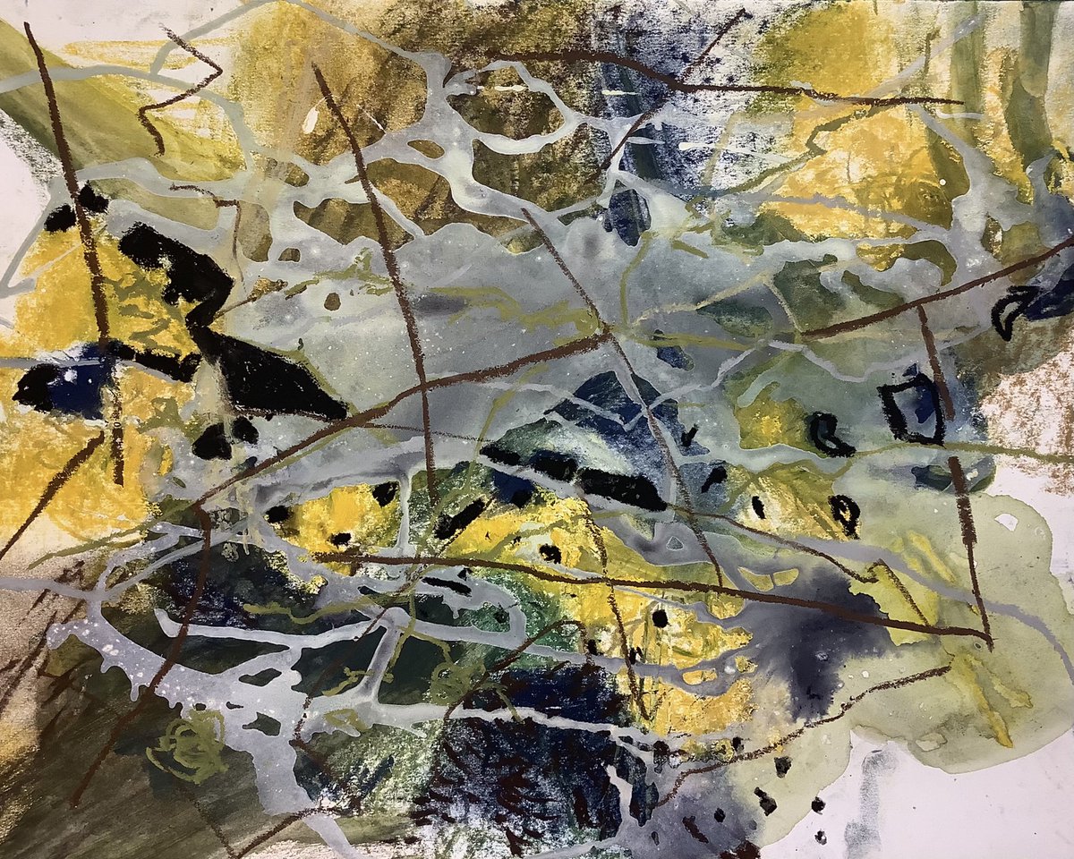 Ensnared - that Monday morning feeling - a couple of weeks ago - #mixedmedia #workonpaper #pastel #gesso #inspiredbynature #hedgerows #blackthorn #lichen #abstractart #paintingthefeeling #inamuddle #manicmonday