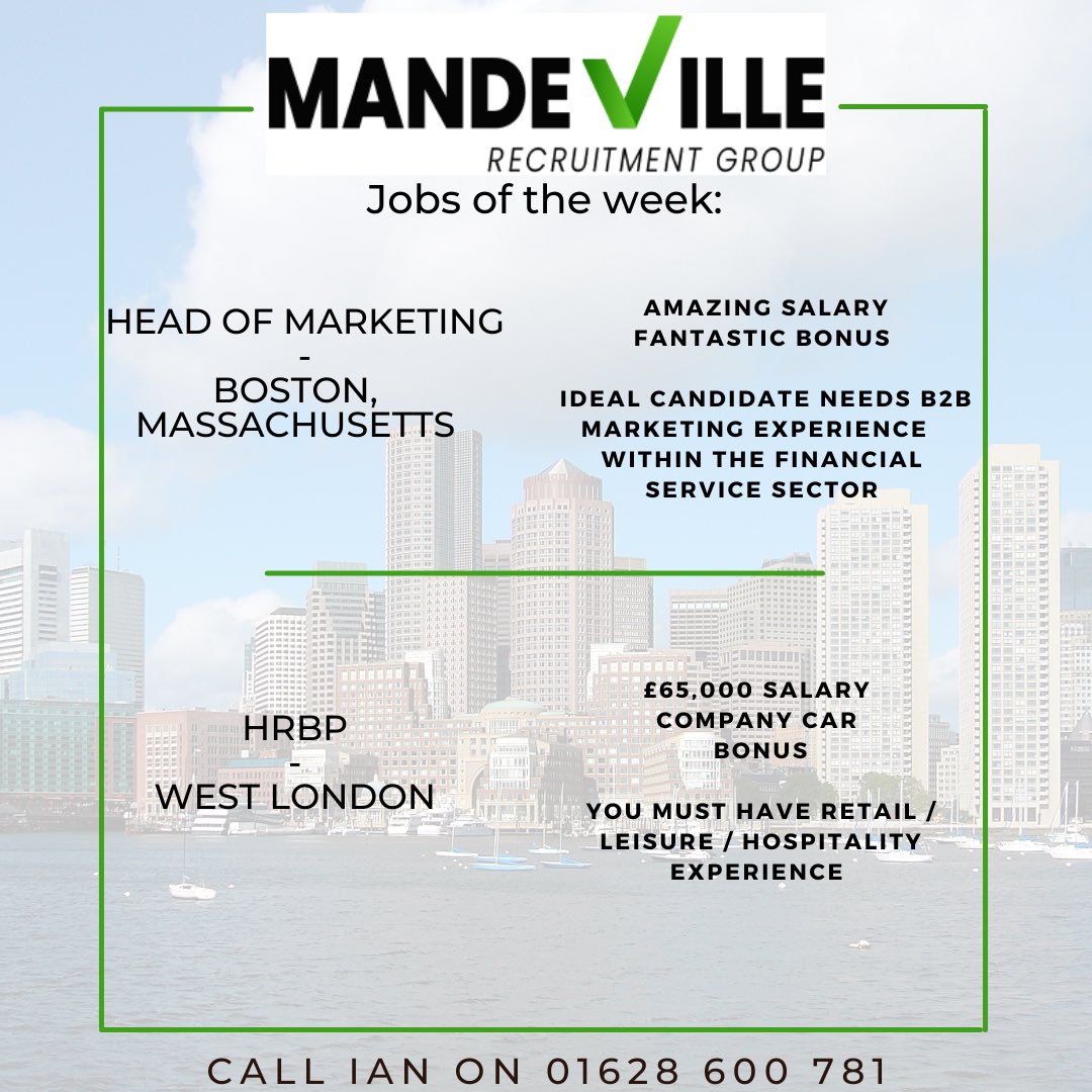 Two unbelievably good opportunities this week. A Head of Marketing in Boston! 🇺🇸 And in London, we have a HRBP role with a fast pace business.
#headofmarketing #marketingjobs #bostonmassachusettsjobs #hrbp #hrbpjobs #londonjobs #hiringnow #newjob #newcareer #makingachange