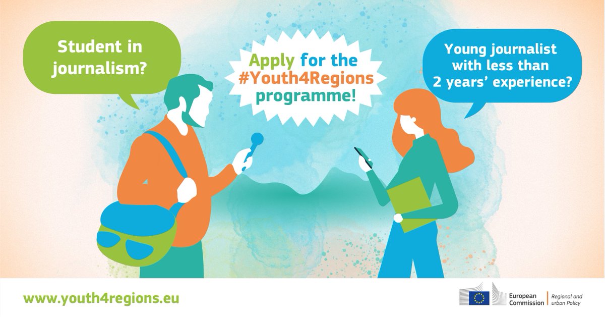 📣Calling aspiring young #journalists from the EU &amp; neighbouring countries! The 2021 #Youth4Regions programme has been launched!🤩

Join a unique journalistic experience in the capital of #Europe in October ➡ apply before 12 July! ⏳ 

👉youth4regions.eu

#EURegionsWeek