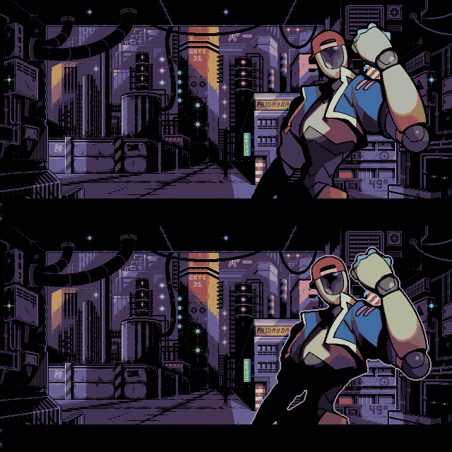 L3RK3's tweet photo. Fiddling with shadow pools and outline colors. BG by @ElMetallico1 

Art for PsyAI https://t.co/VbhLG1NdT6