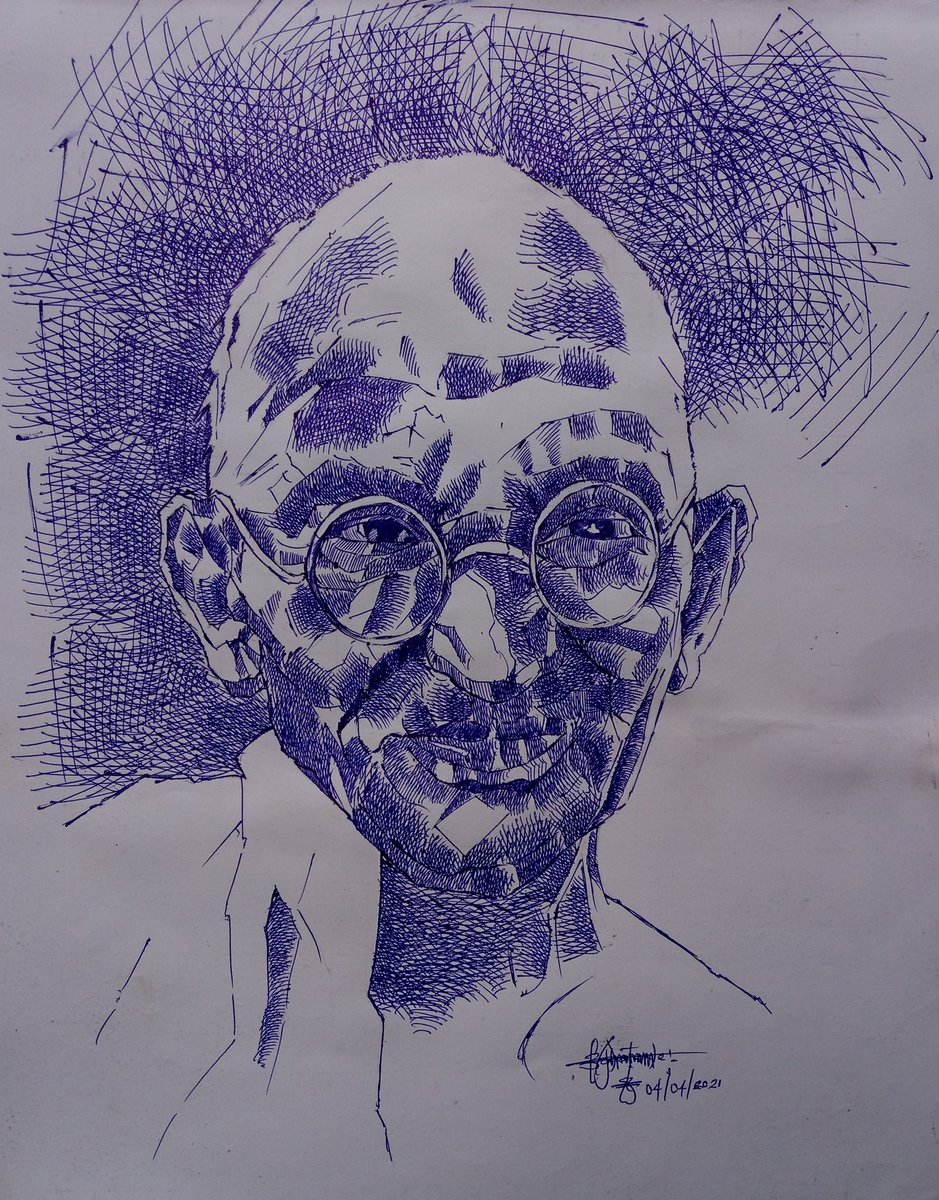 Quick Pen Sketch Of  MAHATMA GANDHI🇮🇳
@Mahatma150 @MGCUBihar @mkgsarvodaya @gandhi @IndiaToday @Mirungi_Arts #pen #crosshatching #biro #MahatmaGandhi