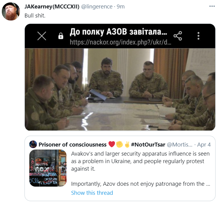 I actually had to go to the Azov website in search for context. https://nackor.org/ukr/do-polku-azov-zavitala-mizhnarodna-monitoringova-grupa-natoThis is a NATO monitoring mission that went to Azov HQ as part of a trip to the frontline.Idk, if you are accused of supporting Nazi war criminals, probably a good idea to monitor them?