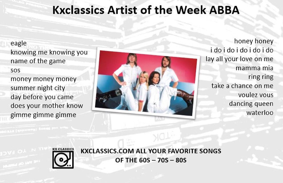 KXclassics's tweet image. 🎶Waterloo
Couldn't escape if I wanted to
Waterloo
Knowing my fate is to be with you🎶
On April 6, 1974 ABBA won the Eurovision Song Contest with ‘Waterloo’.
This week you can sing along with all their songs. Because ABBA is Artist of the Week on kxclassics.com