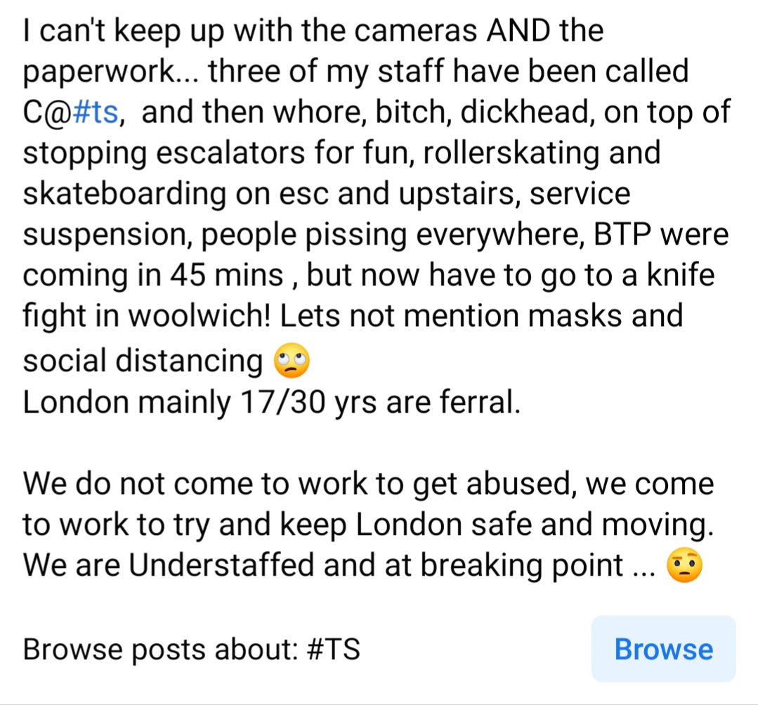 How am I supposed to feel when my daughter has to go to work in London to get treated like crap everyday ....come on #londontransport start giving your station staff some support and <a href="/MayorofLondon/">Mayor of London, Sadiq Khan</a> ban scootersand rollerskating in public places #dosomethingaboutit #nomanners