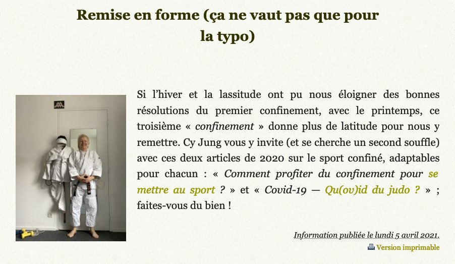 CyJungEcrivaine's tweet photo. Eh bien, justement, j’étais ce matin 8 heures au parc Pierre Larousse à #Malakof pour une reprise en douceur #judo avec @dd_dlt ; du plaisir pur ! À distance, @RoxaMaracineanu, on vous jure ! Bonne journée en #heteronomie !
https://t.co/Dz5MlPhOc1 https://t.co/TecNh5DLEE