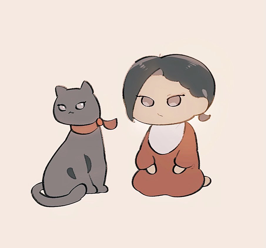 cat black cat black hair simple background sitting 1girl dress  illustration images