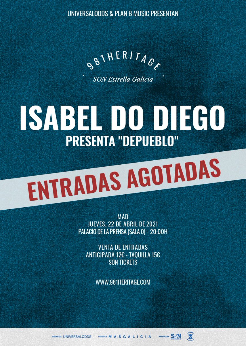 Suerte si pillaste a tiempo tu entrada para ver a @ISABELDODIEGO en 981Heritage #SONEstrellaGalicia porque ha hecho un #soldout como la copa de un pino.💃