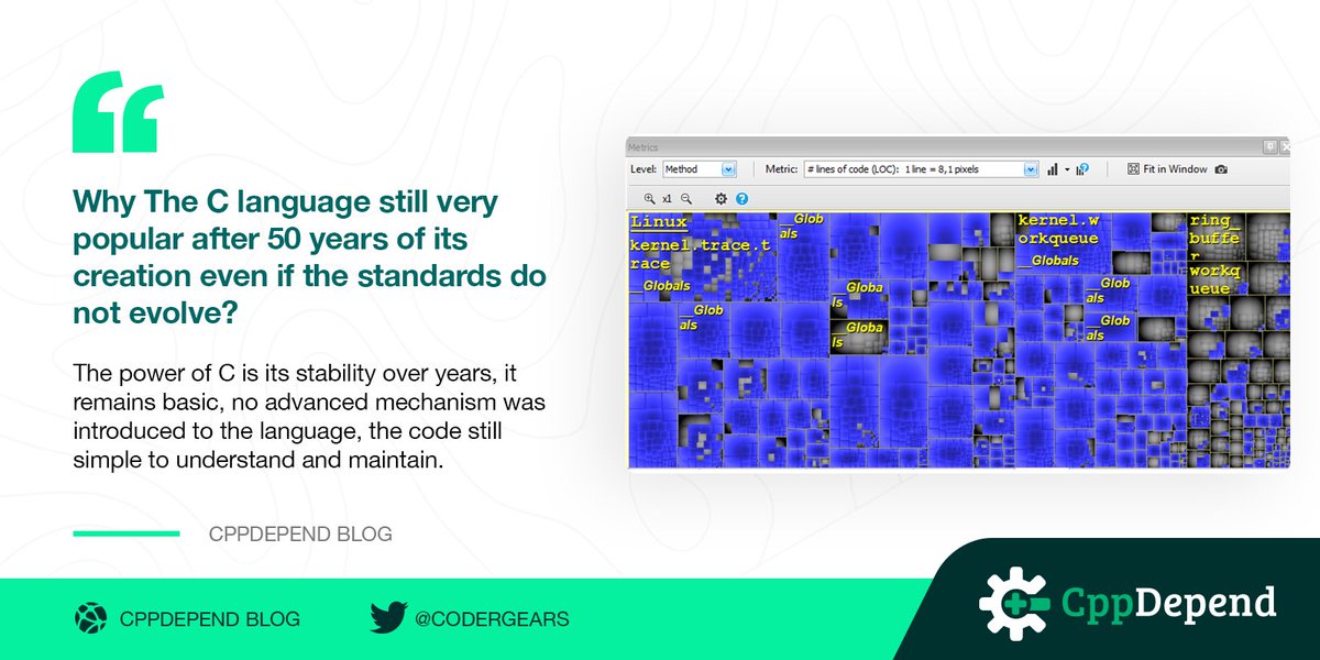 CoderGears's tweet image. Many thousands of projects were developed using C since its creation, It’s used for all kinds of needs. Discover what makes The C language so popular even after 50 years after its creation on: cppdepend.com//blog/?p=385
