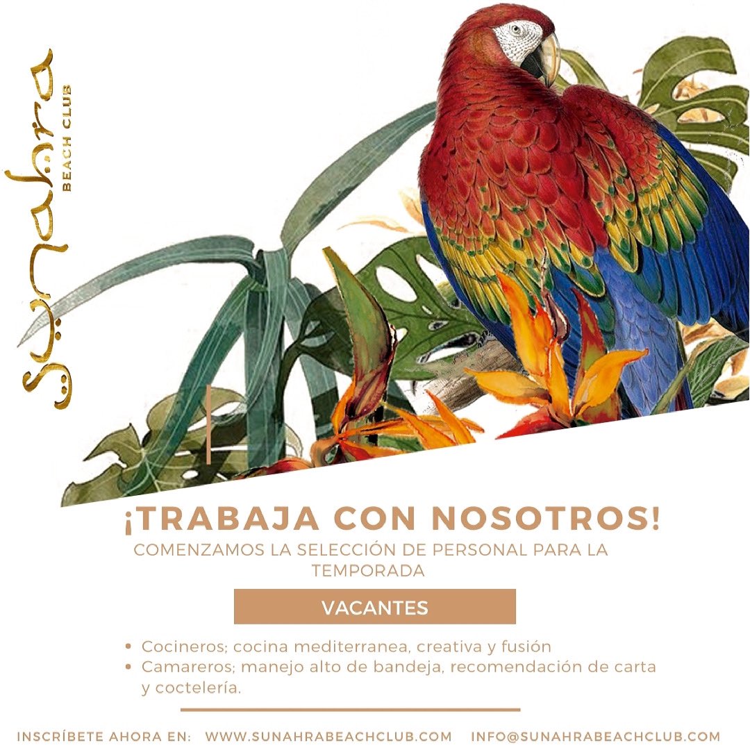 ¿TRABAJA CON NOSOTROS!
Comenzamos selección de personal para la temporada.
También un puesto de cocinero y camarero para todo el año.
Imprescindible residencia en Motril o cercanía.
Inscríbete ahora en:
sunahrabeachclub.com/trabaja-con-no…
info@sunahrabeachclub.com
 #SunahraBeachClub
