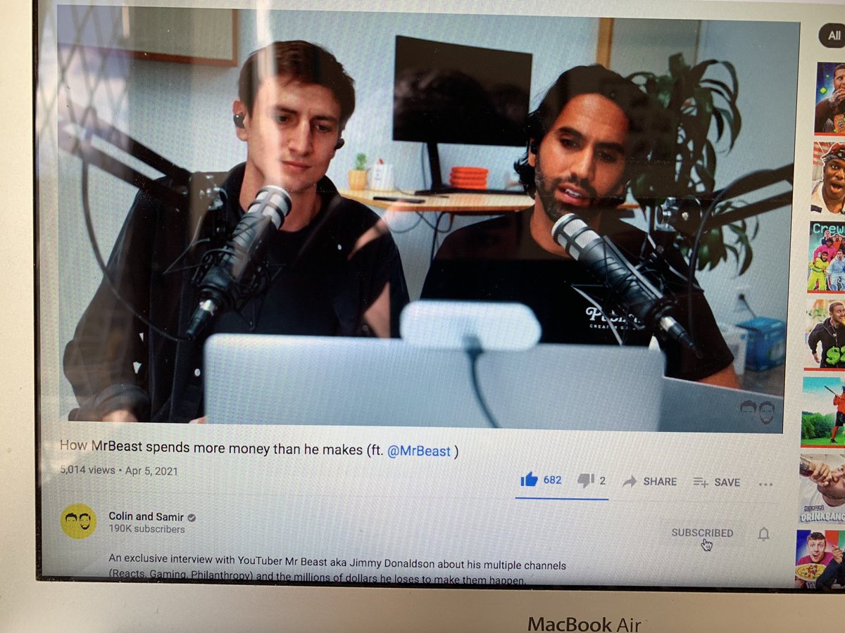 Subscribed <a href="/MrBeast/">MrBeast</a> <a href="/ColinandSamir/">Colin and Samir ✌🏼✌🏾</a> incredible interview would highly recommend Jimmy is doing incredible things on the platform 🎉