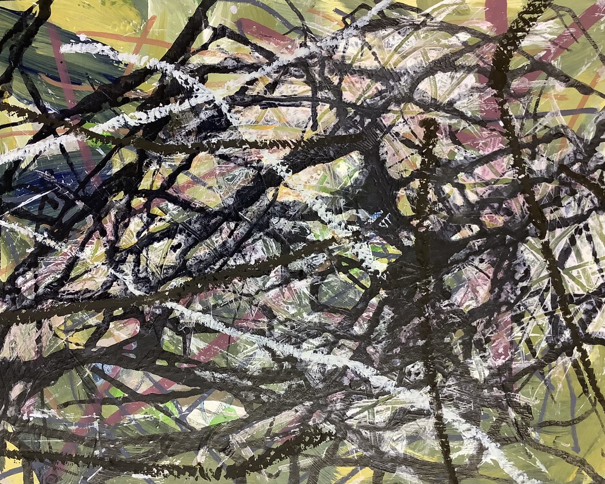 Lichen, blackthorn, brambles  scrambled together...  recent preoccupation!
#mixedmedia #ink #oilpastel #gesso #acrylic #workonpaper #inspiredbynature #envelopedbynature #caughtinthemiddle #contemporaryart #artprocess #abstractart #lockdown2021