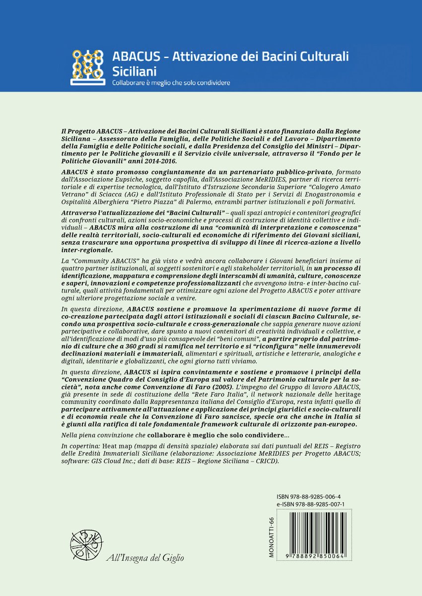 baciniculturali's tweet photo. La pubblicazione finale del Progetto ABACUS - Attivazione dei #baciniculturalisiciliani è disponibile ora anche su #ResearchGate

The ABACUS Project final publication is now available also on @ResearchGate
 https://t.co/dPXyRhZdF8

#faroconvention #Convenzionedifaro #Heritage https://t.co/etDRqIv2Jh