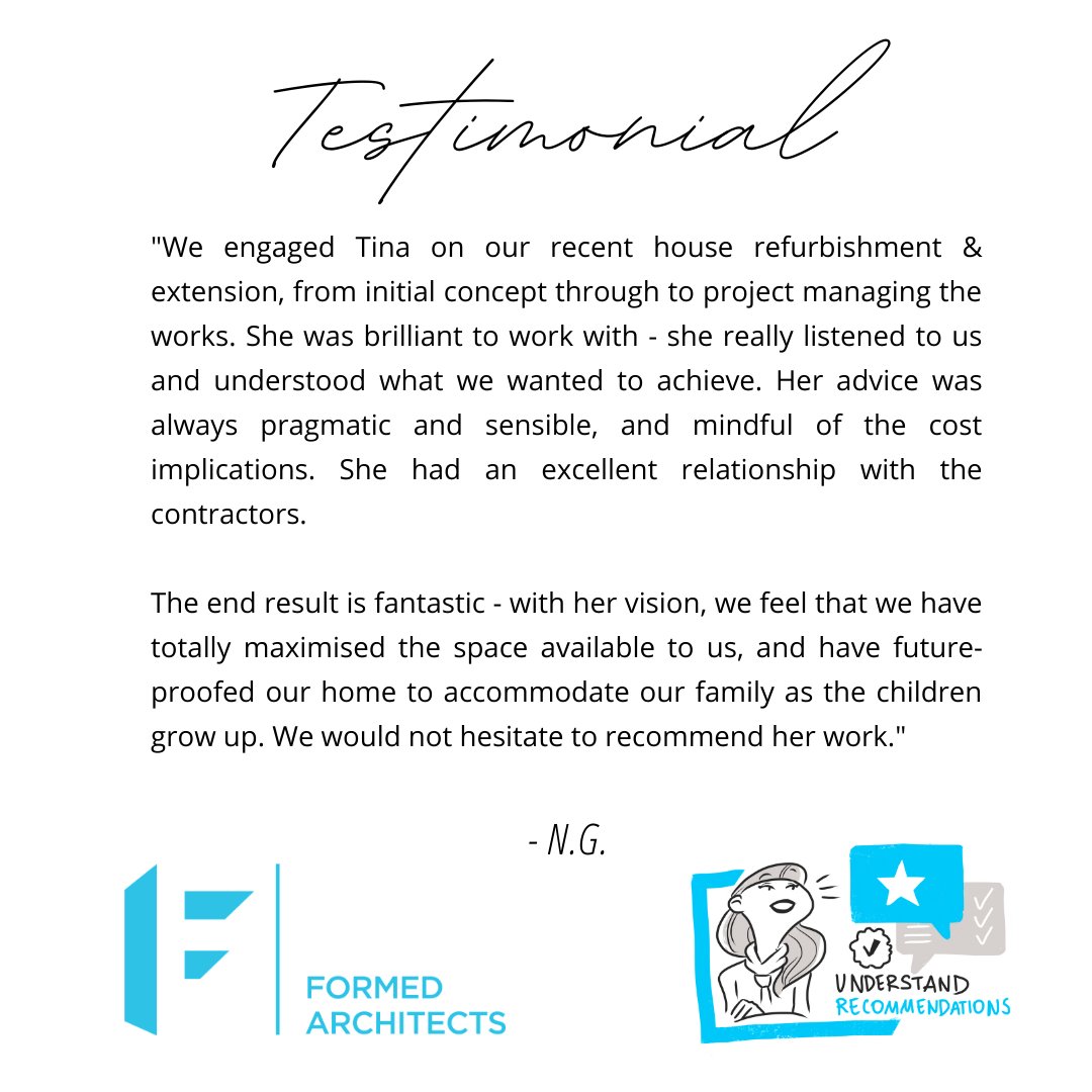 Happy clients, happy us 😊

If you're thinking about maximising the space or future proofing your home, DM us or email hello@formedarchitects.com 

#testimonial #clientsay #customersatisfaction #feedback #grateful #londonarchitect #chiswickarchitect #hapycustomer #architects