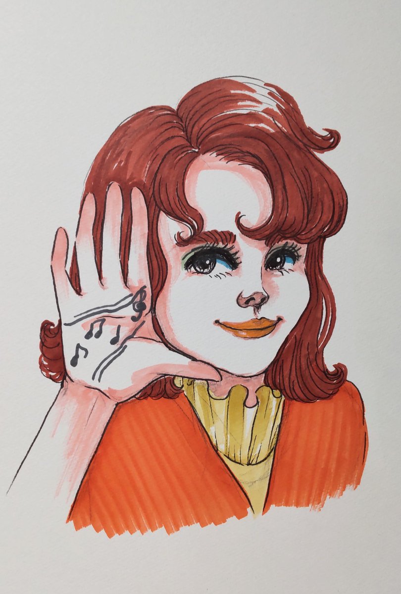 耳をすます お絵描き イラスト アナログ 女の子 レトロ 音楽 おか ももこ 絵のお仕事大歓迎 のイラスト