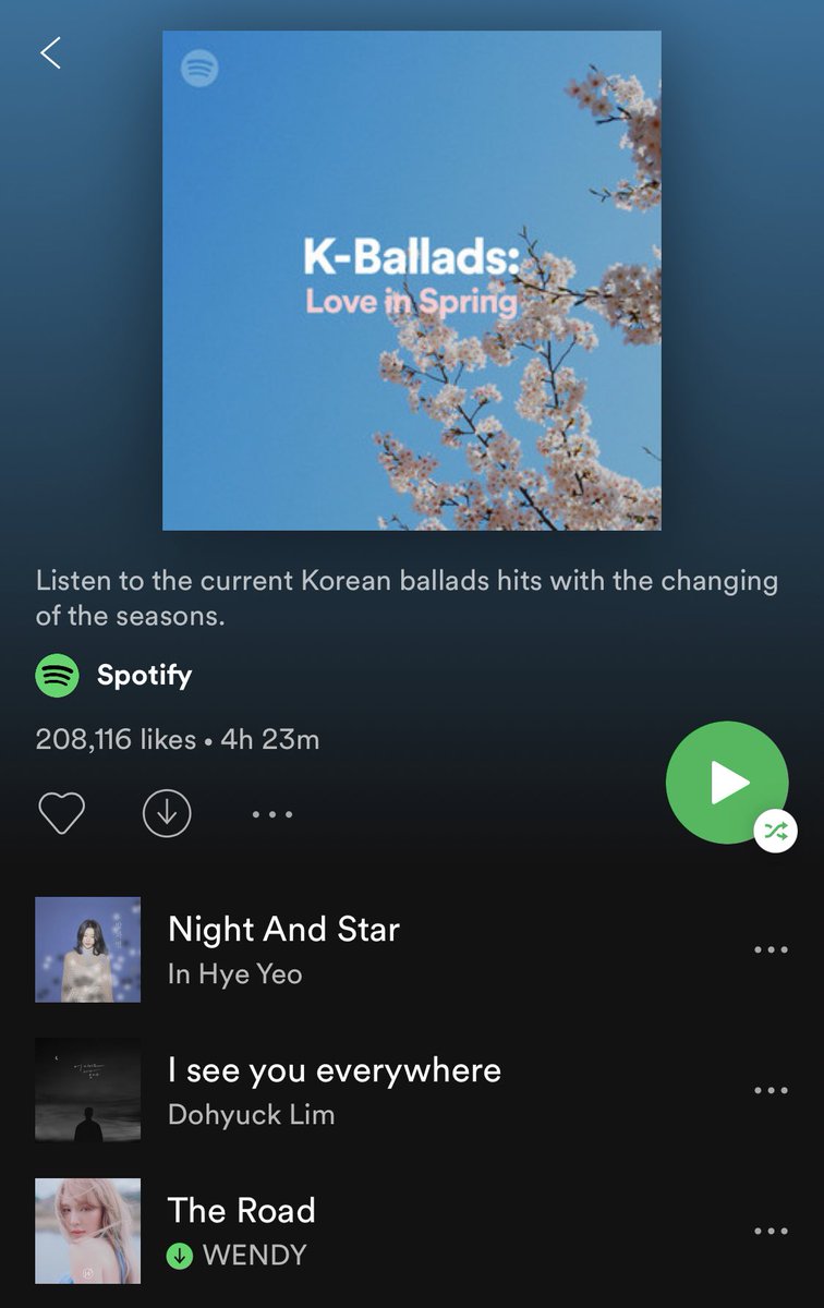The Road has been added to 'K-Ballads: Love in Spring' with over 200k likes!  https://open.spotify.com/user/spotify/playlist/37i9dQZF1DX71SU2C3nX8z?si=GauW4OQ4QrmHqyPdv880Rg