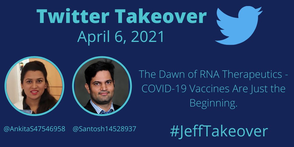 Jefferson Research (@researchatjeff) on Twitter photo Our #JeffTakeover is back! Tomorrow postdoctoral fellows Ankita Srivastava (<a href="/AnkitaS47546958/">Ankita Srivastava</a>) and Santosh Yadav (<a href="/san2s_yadav/">Santosh Kumar Yadav</a>) will be taking over our channel to talk about #RNA therapeutics. Don't miss it!
<a href="/JeffPostdocs/">Jefferson Postdoc Association</a> <a href="/GsaJefferson/">GSA at Jefferson</a> #JeffersonResearch Our #JeffTakeover is back! Tomorrow postdoctoral fellows Ankita Srivastava (<a href="/AnkitaS47546958/">Ankita Srivastava</a>) and Santosh Yadav (<a href="/san2s_yadav/">Santosh Kumar Yadav</a>) will be taking over our channel to talk about #RNA therapeutics. Don't miss it!
<a href="/JeffPostdocs/">Jefferson Postdoc Association</a> <a href="/GsaJefferson/">GSA at Jefferson</a> #JeffersonResearch