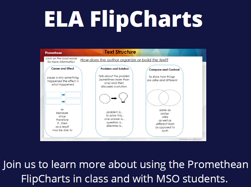 <a href="/MDCPS_ELA/">Elem ELA Dept</a> 4th and 5th grade teachers, please join us Wednesday, April 7 from 2:30-3:00 to learn about precreated ELA FlipCharts. Easy to access and engaging for all students. Click the link to register, see you there! :) prometheanworld.zoom.us/webinar/regist…