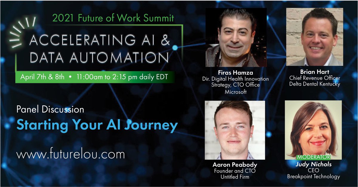 Artificial Intelligence is no longer science fiction. Learn from those in the trenches how you can use it to help your company grow. 

ai_summit_2021.eventbrite.com #futureofwork #futureofwork2021 #fow #AI #artificialintelligence #data #stem #datascience