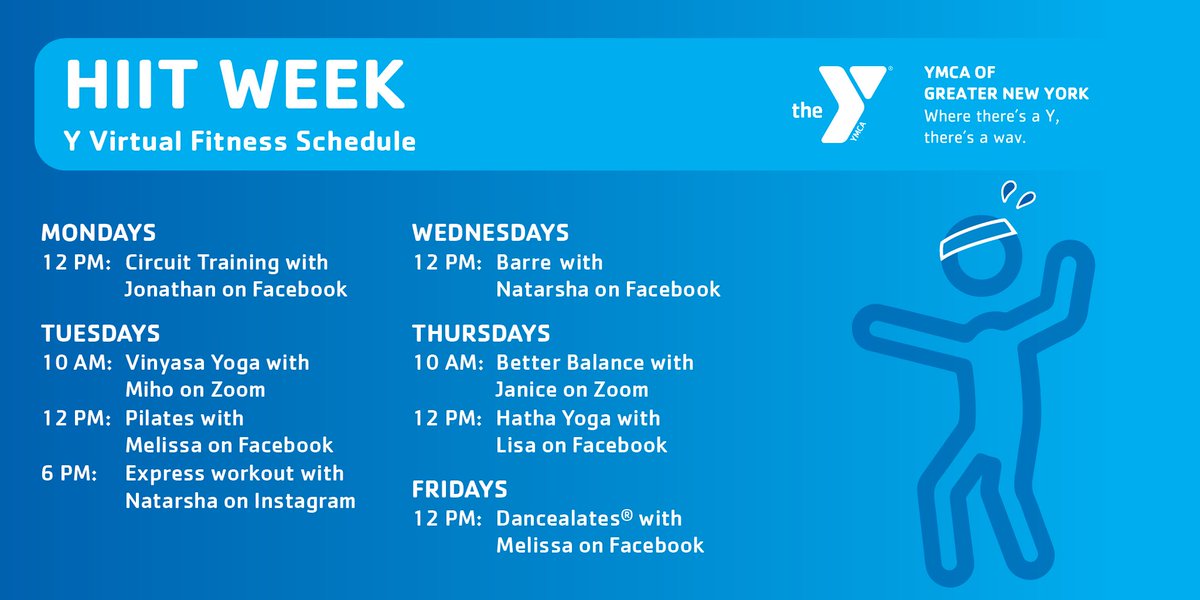 We’ll be revisiting our Live Virtual Fitness themes from January. All workouts will be focused around HIIT! Don’t miss out on your favorite instructors and your favorite workouts this week! ymcanyc.org/ymca-home #VirtualWorkouts #VirtualFitness