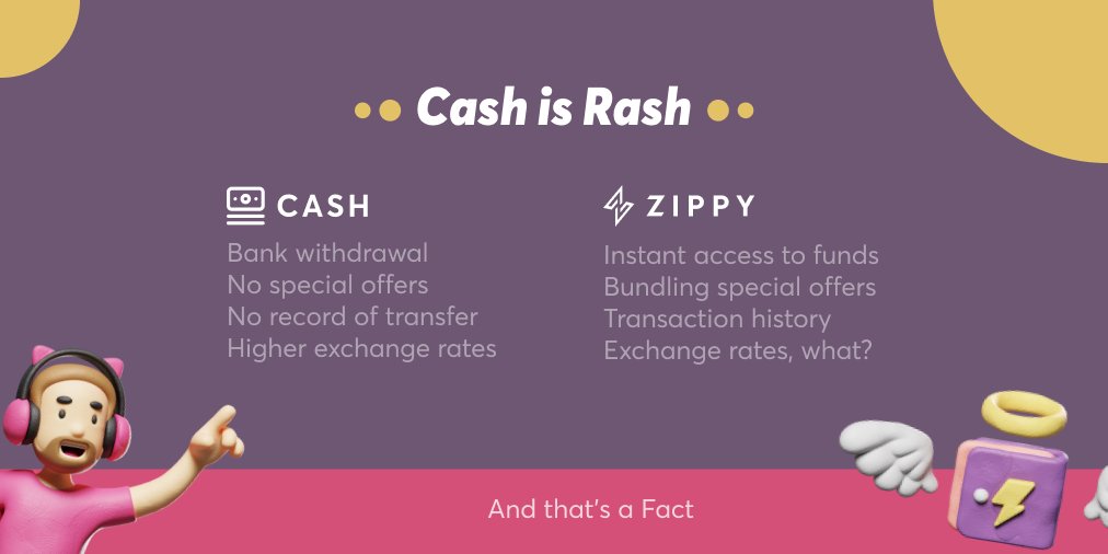 TheZippyApp's tweet photo. Don’t take us wrong. We don’t have anything against cash. 
Zippy is just so much better, you know. ;)

Learn more @ https://t.co/vrFNrinUTa

#payments
#sendmoney #mobilewallet
#fintech #digitalbanking https://t.co/enjUDKtN4I