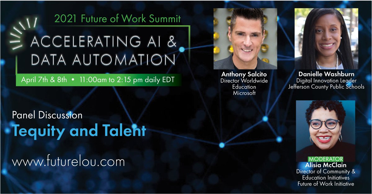 Anthony Salcito, Director of Worldwide Education for Microsoft, will have an open discussion with two education leaders about innovative programs that are positively impacting equity in the field of technology.  Join us: ai_summit_2021.eventbrite.com/?ref=estw #Futureofwork2021 #tequity #tech