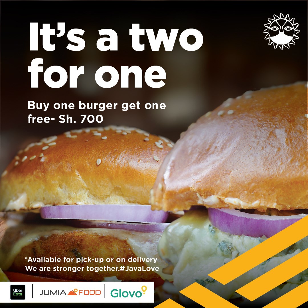 YayacentreKE's tweet image. All Java House burgers are still Kshs. 700, & when you buy one, you get a second burger absolutely FREE. First burger comes with a side of chips. Delivery from Jumia Food, Glovo & Uber Eats. 🍔🍟 +🍔 or pick-up #JavaLove #JavaCares
*Doesn't include the double double burger