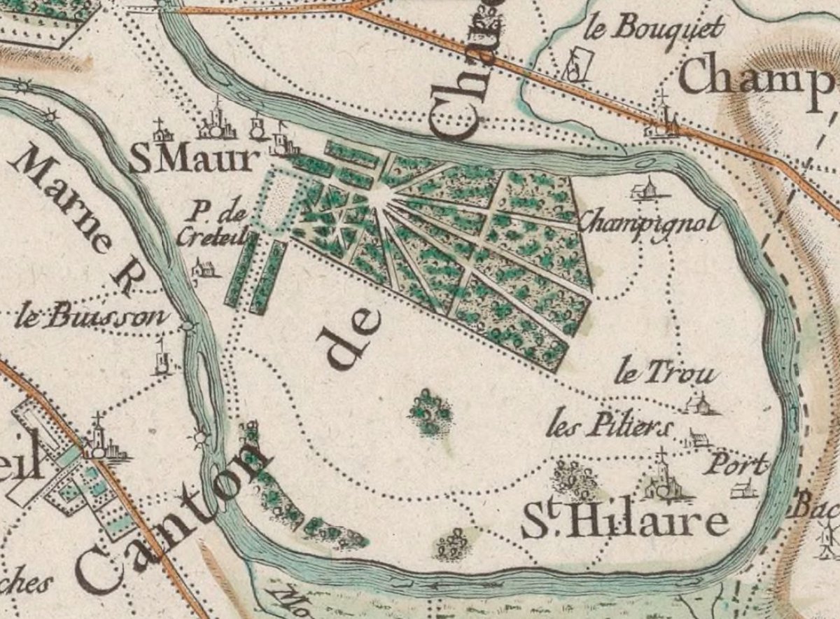 Outre le parc, en fait la quasi totalité de la boucle de la Marne appartenait aux Condés. Anticipant l'arrivée du chemin de fer, des entrepreneurs achètent les parcelles et créent des quartiers reprenant le nom des fermes ou leur propre nom (Adamville par Jacques-François Adam)