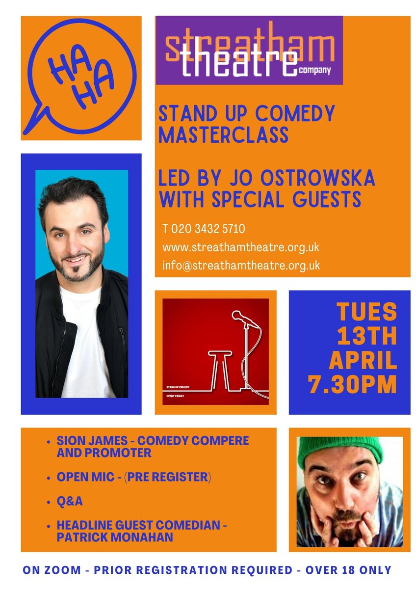 StreathamTheatr's tweet image. STC April - another first - Stand Up Comedy masterclass on zoom - mailchi.mp/4e7869c869ec/a…