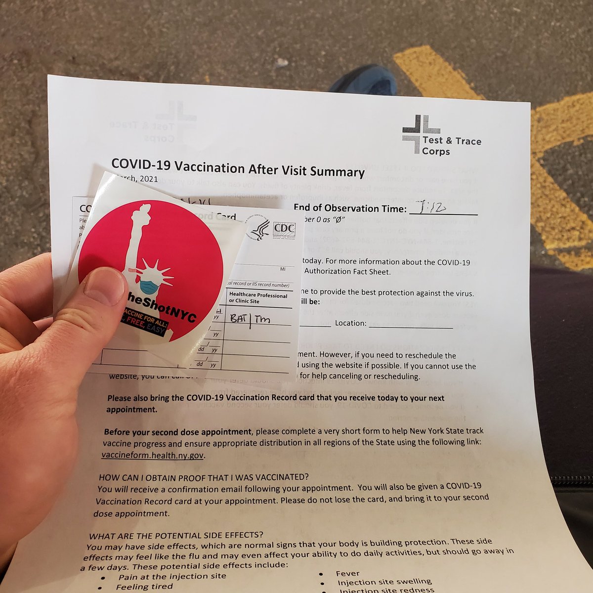 HGradie's tweet photo. First shot down! Also, what an easy process at Brooklyn Army Terminal Mass Vax Site. #COVID #moderna #NYCVaccineForAll https://t.co/FNVU0vL4lz