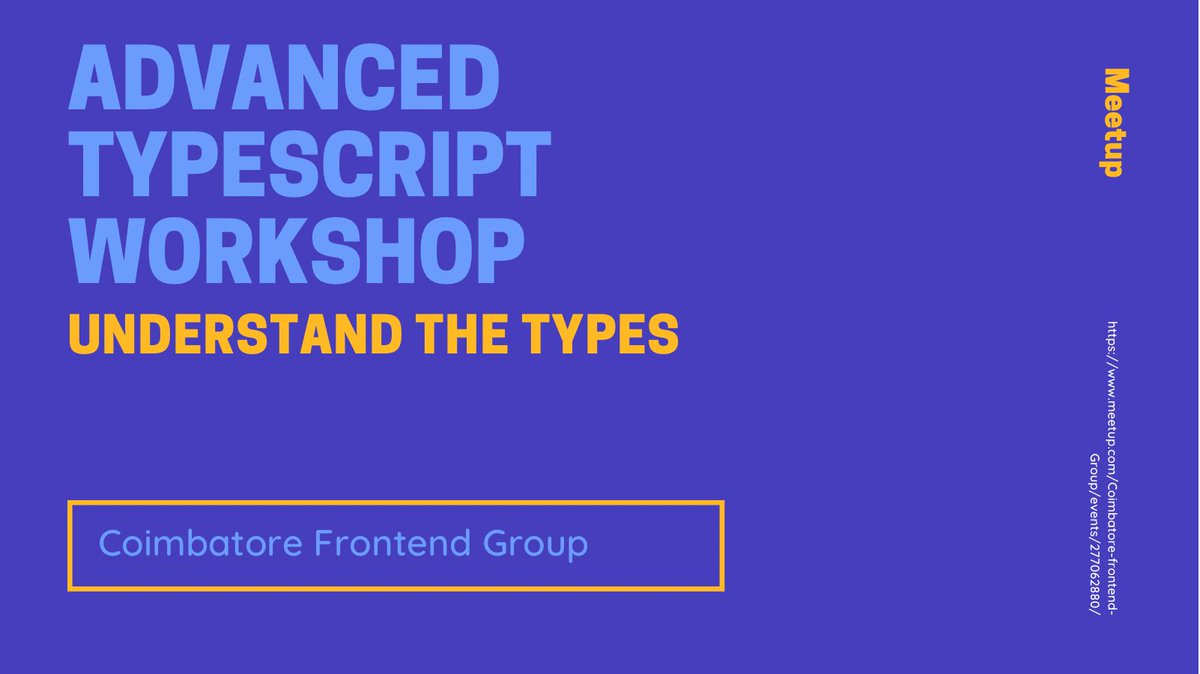 CbeJsGroup's tweet image. Book your slots today for the #AdvancedTypescript one day #workshop by @vilvaathibanpb
Link - meetup.com/Coimbatore-fro…
#TypeScript #meetup #events #online #DEVCommunityIN #DEVCommunity #frontenddev #codinglife
