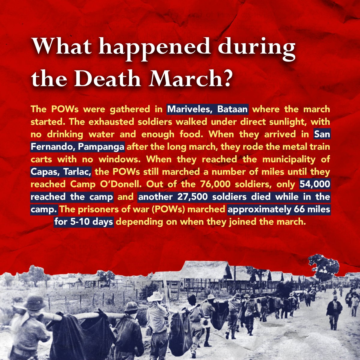 updcsfstc's tweet photo. Never forget our history.
Together with @anakbayanCS, we present a discussion of the historical event that led to the creation of a national holiday to commemorate the fallen warriors. Learn everything you need to know about the Death March in this issue of #MondayTidbits. https://t.co/71WehkEq49