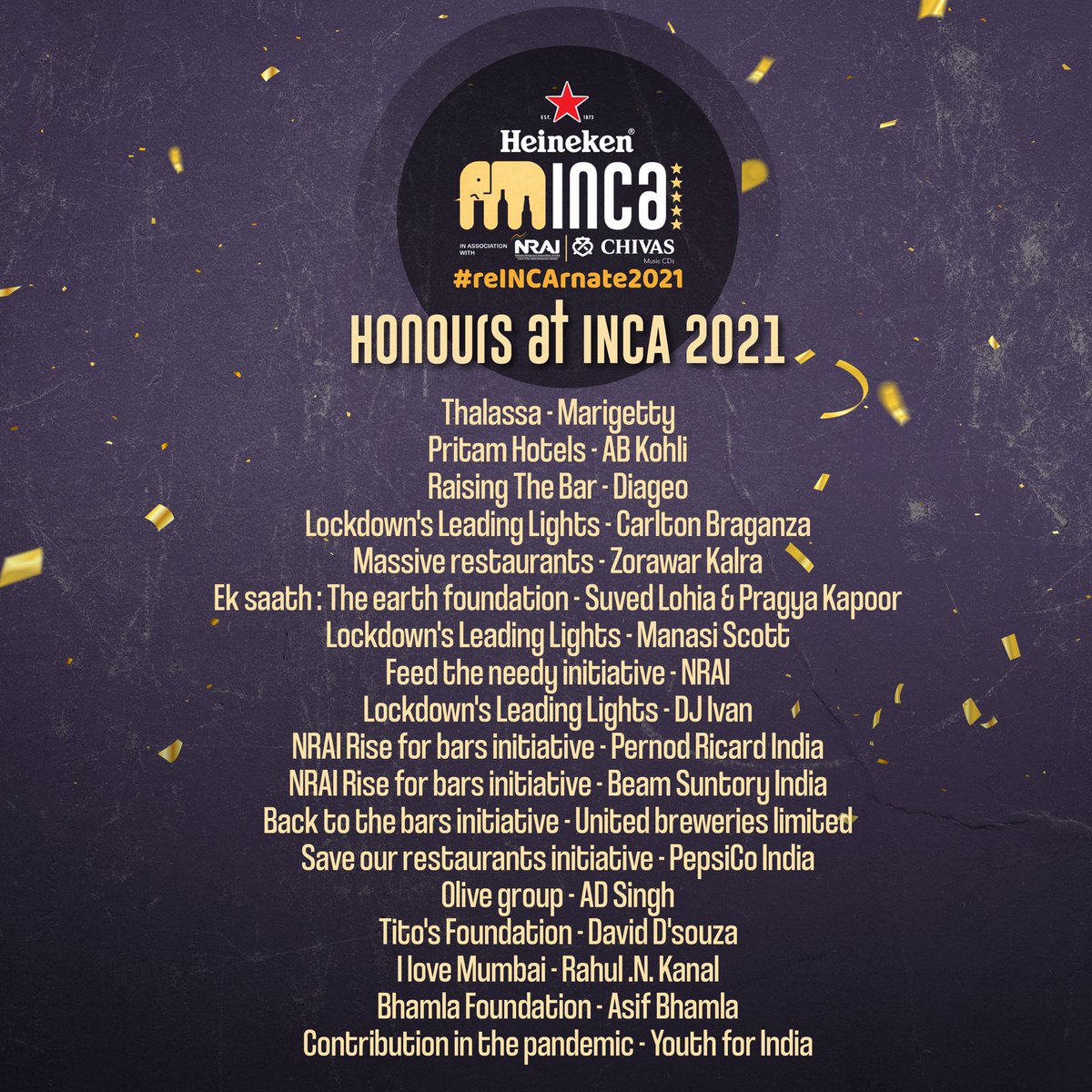 Here’s a complete list of honours at INCA #reINCArnate2021 🙌🏻 We celebrate each for their support to the fraternity during one of the most difficult periods in the history of the business.