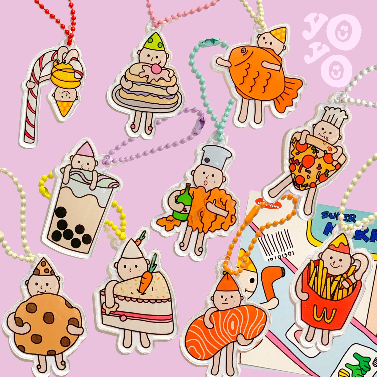 hellohappychu's tweet photo. yoyo keyring 👀🥞🌞🍑 size 5 cm 🫐🍊 อันละ 70 บาท / 3 อัน 200 บาท 🌐✨ https://t.co/bdeSfU68XQ