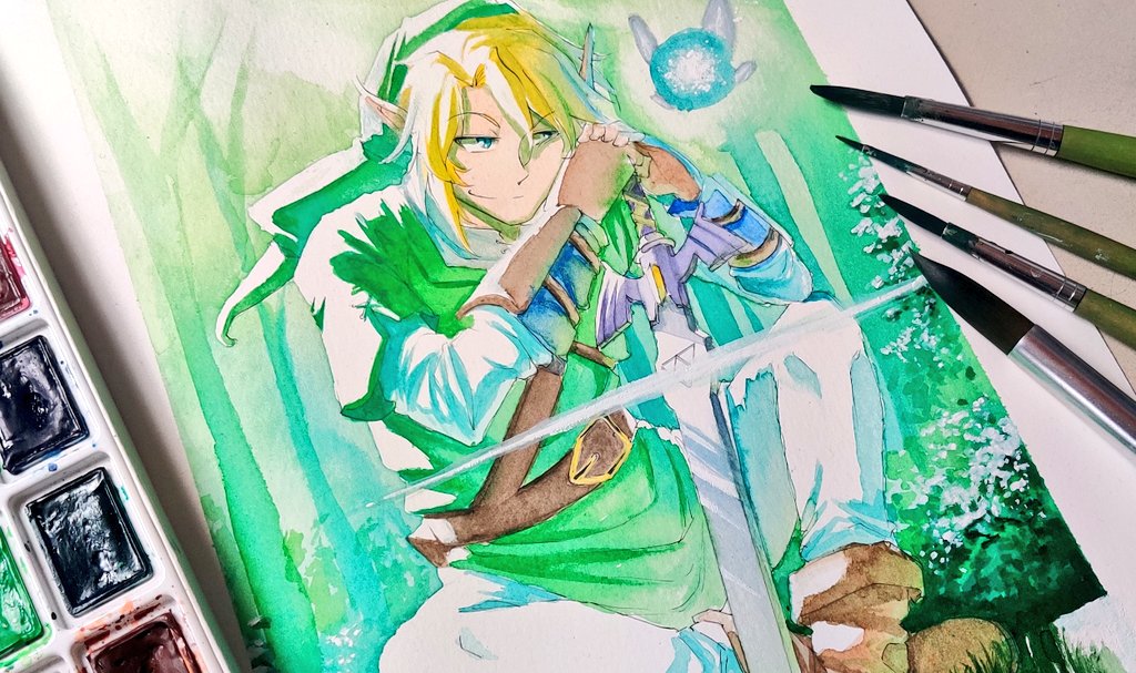 DrawinglikeaSir's tweet photo. Link &amp; Navi 🌳🧚 🖌️
Artbook kommt im Winter 📚💦
#Zelda #LoZ https://t.co/JjKo3OYDLX